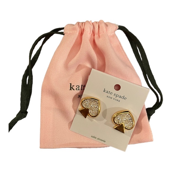 Kate Spade Earrings Crystal Spades w Gold Hardware w Dust Bag NWT $89. 3/4” wide